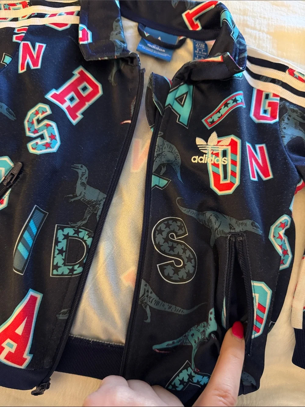 ADIDAS Track Jacket with Dinosaurs Jurassic Park- EUC- Girls/Boys 12Months